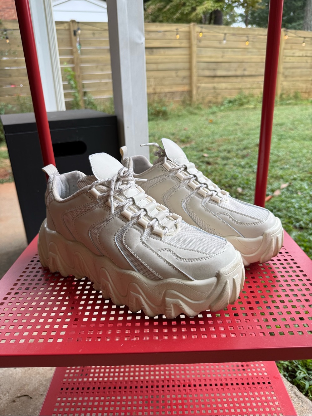 Women's Chunky Platform Lace-Up Sneakers in Cream
